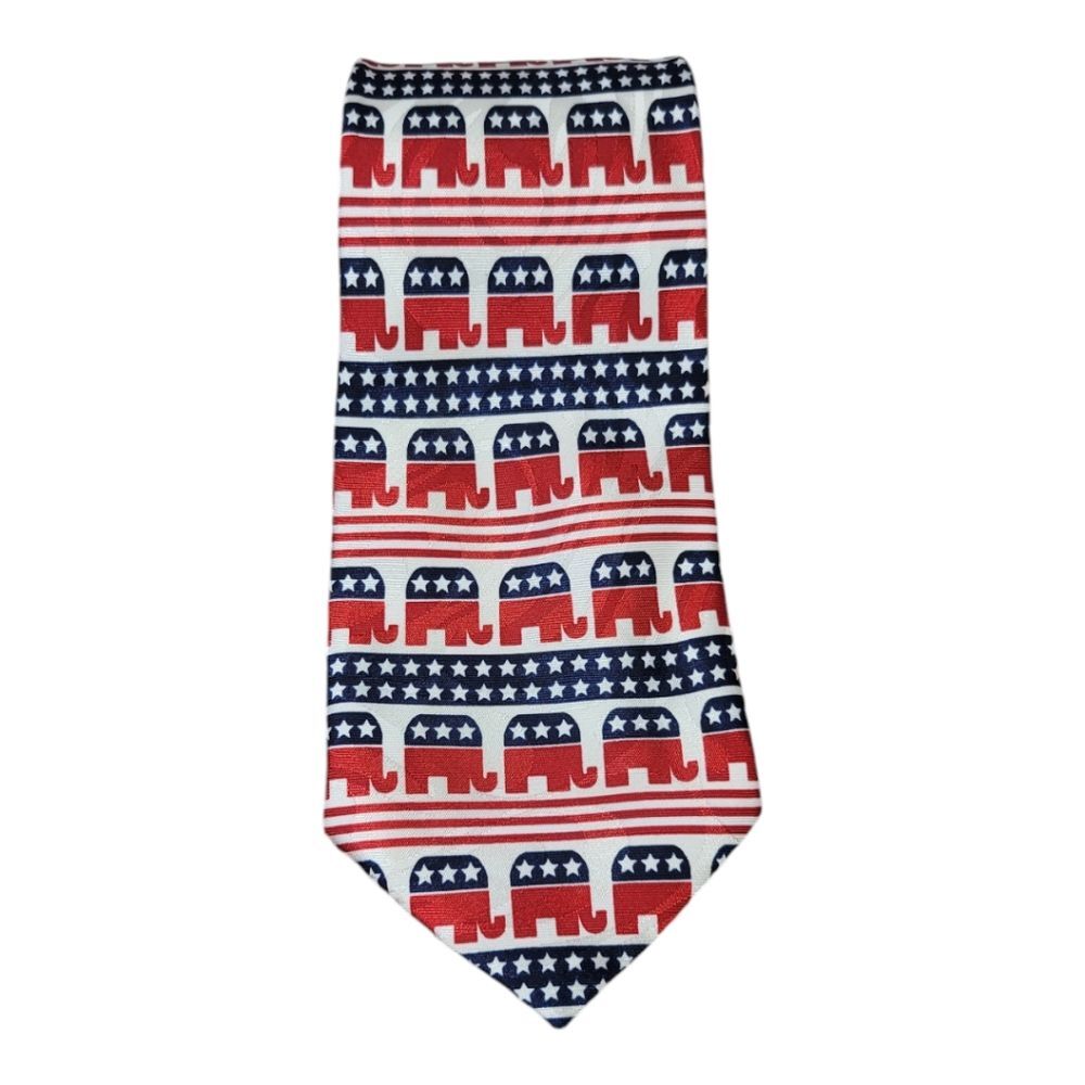 Parquet Mens Republican Elephant Red White and Blue Neck Tie